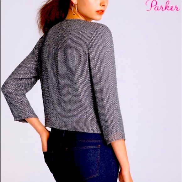 Parker Silk Beaded Draped Asymmetrical Open Front Jacket Blazer Duster - Picture 5 of 16